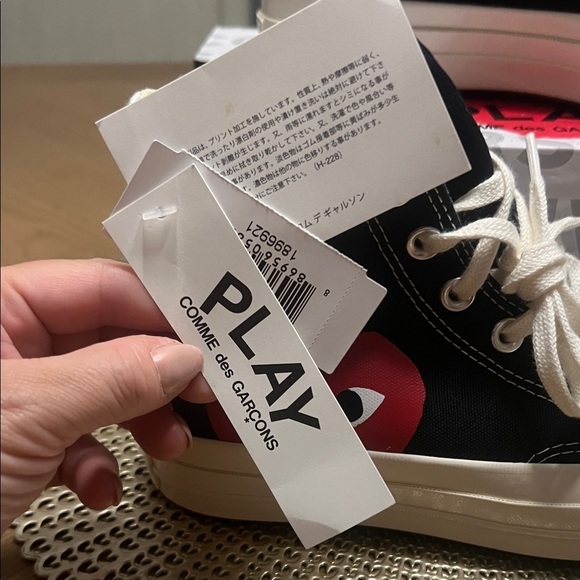 NWT CDG Converse Comme des Garcons Chucks Black White Red Heart W12/M10 - Picture 2 of 10